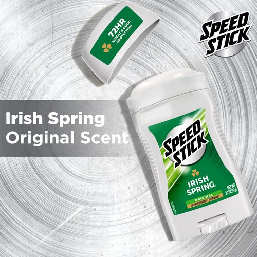 Speed Stick Antiperspirant Deodorant for Men, 72 HR Sweat & Odor Protection, Irish Spring Scent, 2.7 oz Stick (4 Pack)