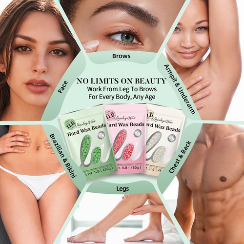 LANSLEYWAX Aloe Hard Wax Beads, 1LB Wax Beans for Sensitive Skin & Full-Body Hair Removal, Brazilian/Bikini/Face/Legs/Eyebrow/Armpit/Chest Waxing Refill at Home for Women & Men, Stripless Formula