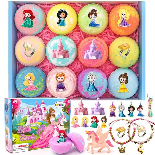 Bath Bombs for Kids with Surprise Inside Princess Toys Natural Bath Bombs Handmade Spa Organic Bubble Bath Bomb Bath Fizzy with Jewelry Set Girls Birthday Christmas Gift