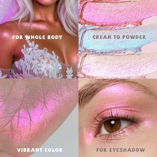 HOSAILY Holographic Duochrome Pink Glitter Eyeshadow Palette - Color Shift Metallic Shimmer & Iridescent Highlighter