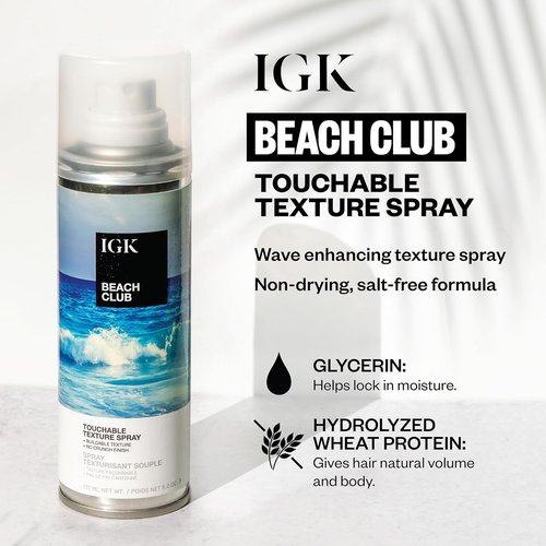 IGK BEACH CLUB Touchable Texture Spray - Lightweight Hold & Volume | Vegan & Cruelty-Free | 1.7 Oz