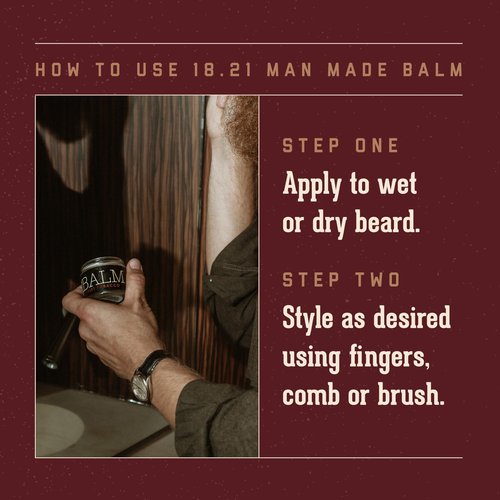 18.21 Man Made Beard Balm for Men, Sweet Tobacco, 2 fl. oz - Premium Grooming Cream with Low Shine for Conditioning and Shaping Beards, Mustaches - Scented Facial Hair Balms, Long-Lasting Moisture