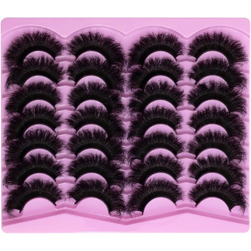 LEAFMOON Mink Lashes Fluffy 20mm Volume False Eyelashes 8D Cat Eye Strip Lashes D Curl 14 Pairs Dramatic Soft Eyelash 25mm Big Long Lash Strips Lashes Pack That Look Like Extensions Faux Mink Lashes