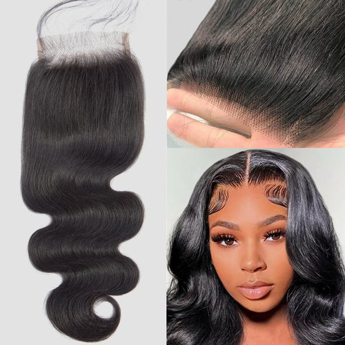 Body Wave Human Hair Closure 4x4 Lace Closure 20 Inch 12A Brazilian Virgin Hair Free Part Pre Plucked Skinlike Lace Closure Human Hair Natural Black Color (Black Body Wave Closure, 20)