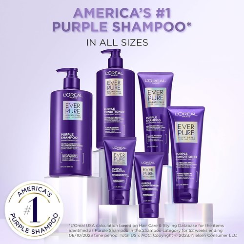 L’Oreal Paris Brass Toning Purple Shampoo - Sulfate Free for Blonde & Silver Hair | 6.8 Fl Oz