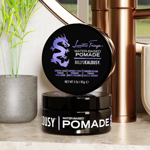 Billy Jealousy Lunatic Fringe Pomade - Strong Hold, High Shine, Vegan Hair Product for Medium to Long Hair, 3 oz
