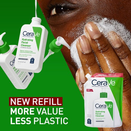 CeraVe Hydrating Facial Cleanser, Moisturizing Face Wash For Dry Skin, Hyaluronic Acid + Ceramides + Glycerin, Hydrating Cleanser For Normal To Dry Skin, 16 Ounce Refill