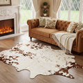JONIYEAR Faux Cowhide Area Rug - Large 4.9 x 6.56 Feet | Premium Brown & Gold Print for Living Room & Bedroom Decor