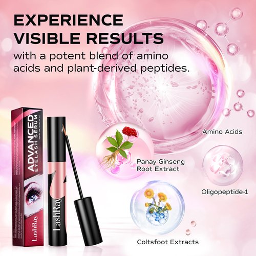 Advanced Lash Serum for Eyelash Growth: LashRay Eye Lash Enhancing Serum to Grow Longer Thicker Eyelashes for Women, 0.1 oz
