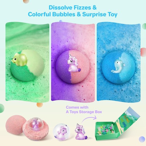 Bath Bombs for Kids with Toys Inside - 24 Pack Kid Bath Bombs with Glow in The Dark Surprise Toys Inside, Valentines Easter Gifts for Kids Girls Boys, Easter Basket Stuffers, Organic Bubble Bath Fizzy