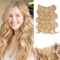 SEGO Pro Halo Hair Extensions Real Human Hair Wavy Invisible Wire Hairpiece Adjustable One Piece With 2 Secure Clips For Women to Add Length,12inch Gold Blonde Mixed Bleach Blonde,55g