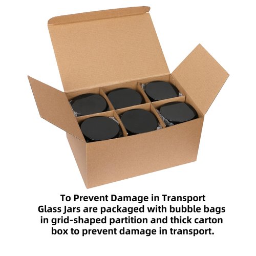KIGITIK 6 pack 8oz Black Glass Jars and Plastic & Metal Lids, Refillable Thick Glass Jars For Candle, Storage, Spice, Liquid, Powder. (8oz Black)