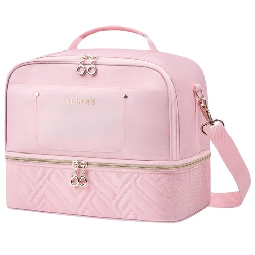 Leudes Nail Polish Organizer and Storage Holder 42 Bottles&Manicure Kit &Nail Lamp,Nail Stuff Bag Organizer Travel Case for Nail Tech Supplies Accessories Manicure Tools (Pink)
