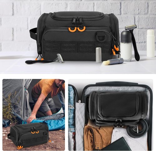 Skiennix Tactical Toiletry Bag - Hanging Travel Dopp Kit Organizer for Men | Black, Perfect for Shaving & Shower Essentials