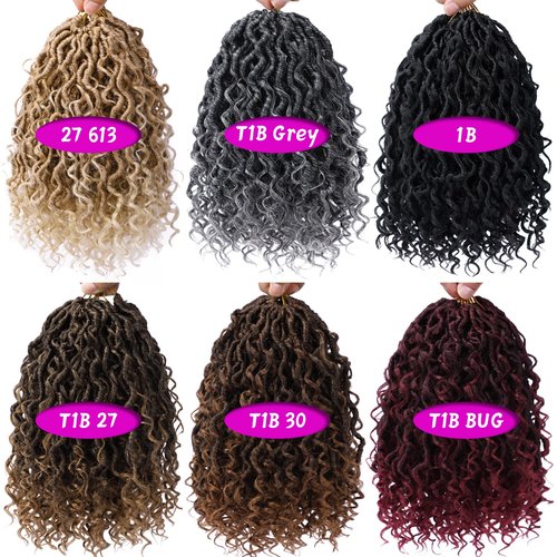 Goddess Locs Crochet Hair 18 Inch 7 Packs Boho Faux Locs Crochet Hair for Black Women Pre Looped Crochet Locs with Curly Ends (#1B)