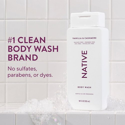 Native Body Wash - Naturally Derived Ingredients for Soft, Hydrated Skin | Vanilla & Cashmere, 18 oz