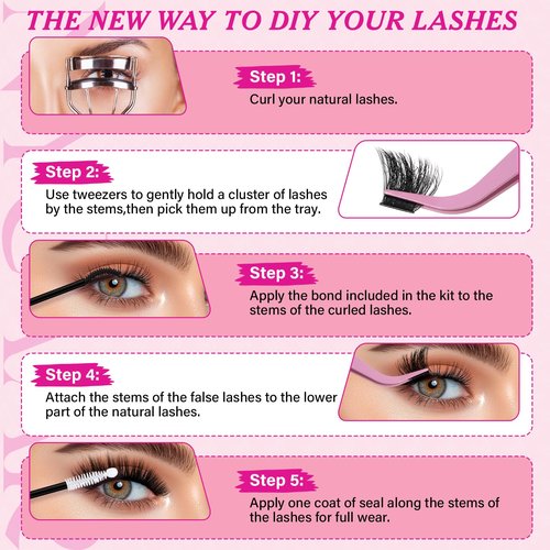 Lash Clusters 3D Effect Individual Lashes Kit NYCAAR 154pcs 200D D Curl 9-16MIX Eyelash Clusters Wispy Lashes Fluffy Cluster Lashes Kit with Lash Glue Remover Applicator Easy to Use for Beginners