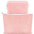 ZLFSRQ 2Pcs Corduroy Makeup Bag Cute Travel Cosmetic Bag Set for Women Large Small Corduroy Zipper Makeup Pouch for Purse Cosmetic Pouch Aesthetic Portable Skincare Toiletry Bags Organizer (Pale Pink)