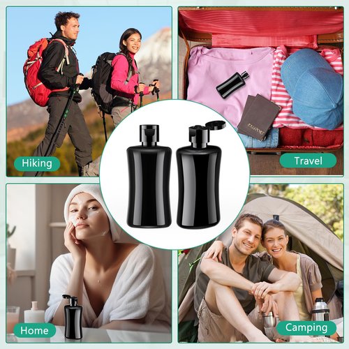 Domensi 12 Pcs Black Travel Bottles with Flip Cap Plastic Travel Size Toiletries Bottles Portable Leak Proof Squeeze Container Refillable Empty Cosmetic Containers for Liquid Shampoo Lotions (3.4 oz)