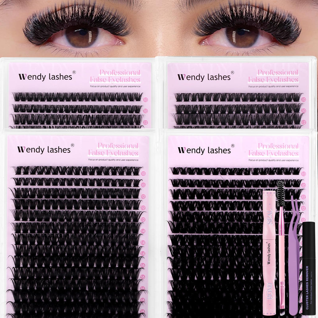 Wendy Lash Clusters Kit Packs: 980-Pcs, 60D, 80D, 80D, 100D, D Curl, 10-18mm Mixed, Cat Eye, Soft, Natural, Fluffy, DIY Eyelash, Individual, Eye lash clusters, Bulk Pack