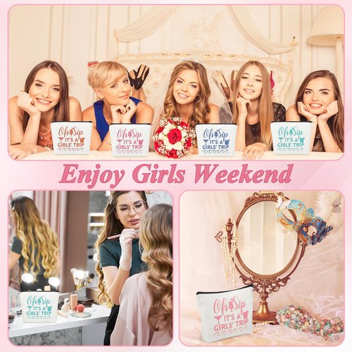 Clysee 8 Pcs Women's Trip Bags Girls Weekend Gifts 4 Makeup Bag Girls Trip Gifts 4 Weekend Tote Bag Travel Favors for Women Summer Cosmetic Zipper Pouch Wedding Birthday Bachelorette Party