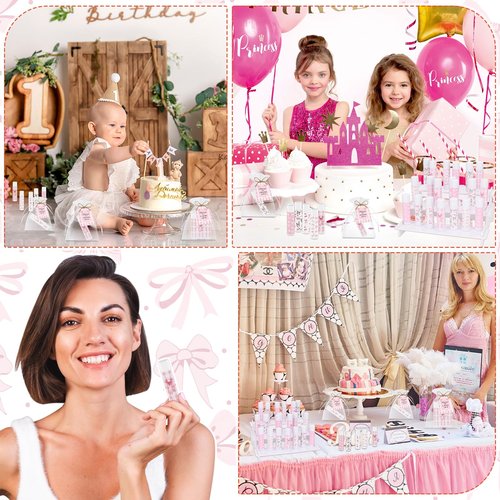 50 Pack Pink Bow Baby Shower Favors Bulk Lip Balm Girls Favors Valentines Gifts for Bachelorette Girls Bow Moisturizing Lip Care Pretty lipstick Birthday Party Supplies (pink bow)