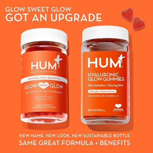 HUM Hyaluronic Glow Skin Care Supplement - Hydrating Vegan Gummies with Vitamin C & E | Tangerine, 60 Count