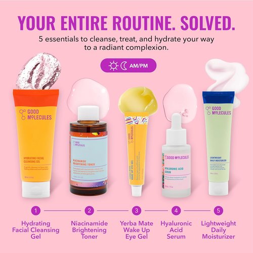 Good Molecules Daily Skincare Routine Set - Hydrating Cleanser, Toner, Serum & More | 5 Essential Pieces