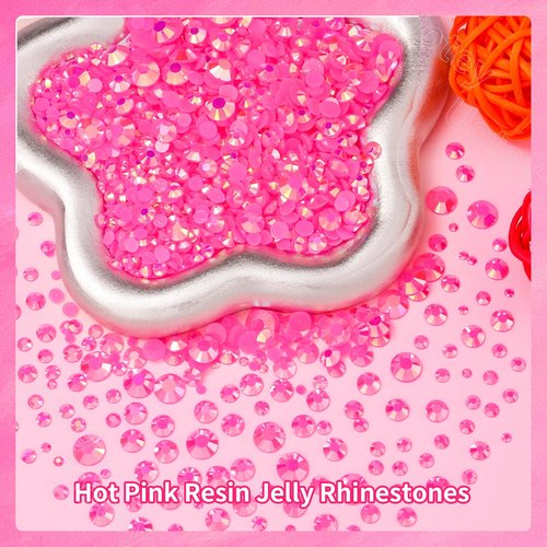 16000 Pcs Resin Rhinestones for Crafting, Flatback Hot Pink Gems Jelly Rhinestones, Mixed Sizes Pink Bedazzling Crystal with Pickup Tool for DIY Crafts Clothing Tumblers Mugs Shoes Fabric Nail Art