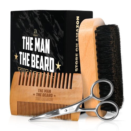 AXIARA Grooming Gifts for Men - Beard Kit Grooming and Care with Brush, Comb, Scissors & Storage Bag - Anniversary Retirement Birthday Gifts for Men Dad Grandpa, Husband Birthday Gift Ideas