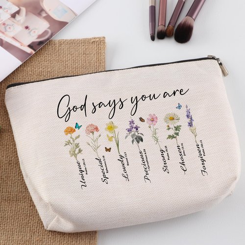 SYIJIMSJKT Inspirational Gifts for Women Cosmetic Bag God Says You Are Christian Gifts for Women Faith Travel Organizer Makeup Bag Encouraging Meaningful Birthday Christmas Gifts for Teenager Sister