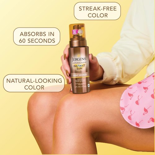 Jergens Natural Glow Sunless Tanning Mousse - Light Bronze, 6oz with Applicator Mitt for Flawless Tan