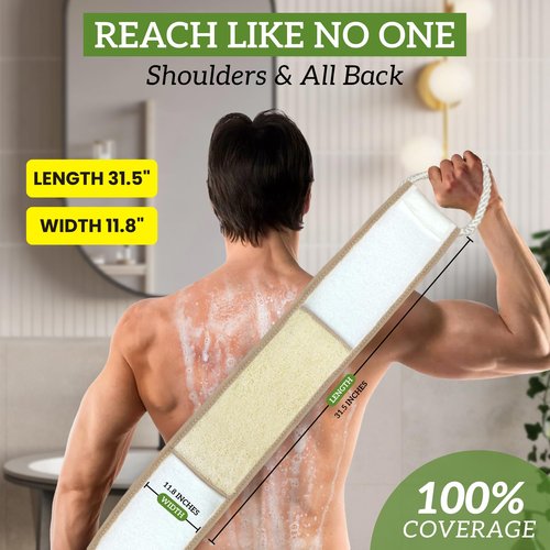 Miw Piw Natural Loofah Exfoliating Body Scrubber, Loofah Bath Sponge, Luffa for Women and Men, 100% Biodegradable Compostable, Dye Free, Zero Waste Eco Friendly Sustainable (Back Scrubber Pack 4)