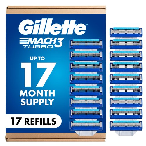 Gillette Mach3 Turbo Razor for Men, 17 Blade Refills