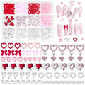 Valentine's Day Nail Charms，Pink Colors Red Bows Hollow Rhinestones for Acrylic Nails , 3D Dangle Heart Nails Charm, Bowknot Heart Silver Y2K Jewelry Charms for Nail Art DIY