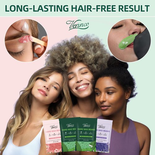 Vennco Hard Wax Beads Kit for Hair Removal, 36 Pieces Wax Beads for Full Body, Face, and Brazilian Bikini, Aloe, Lavender, Cherry Blossom - Includes Pre and Post Wax Oils