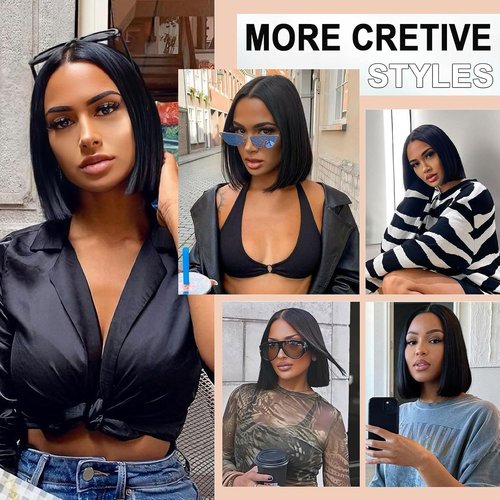CAREKISS Bob Glueless Wigs Human Hair Pre Plucked Pre Cut 150 Density Wear and Go Glueless Wig 4x4 HD Straight Lace Closure Bob Wigs for Black Women 14inch
