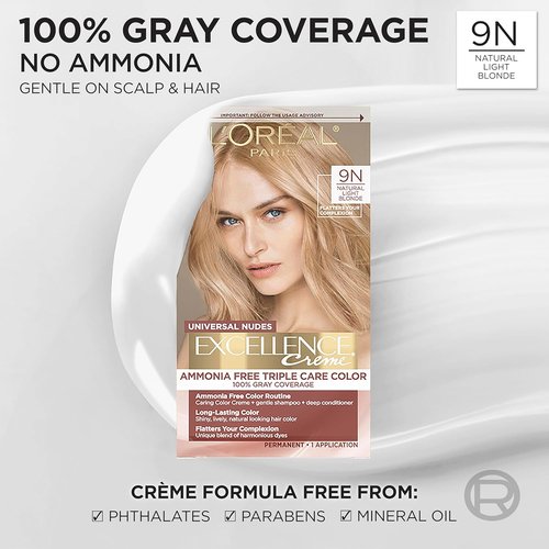 L’Oreal Paris Excellence Hair Color - Ammonia-Free Gray Coverage | 9N Natural Light Blonde, 1 Kit
