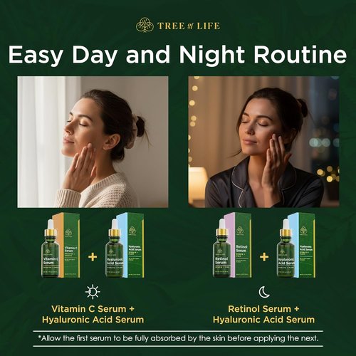 Tree of Life Beauty Facial Skin Care Set - Brightening & Firming Serums with Vitamin C, Retinol & Hyaluronic Acid | 1 Fl Oz (Pack of 3)