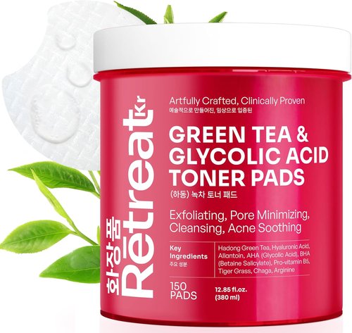 **Regine Switzerland Glycolic Acid Toner Pads - Exfoliating & Brightening with Green Tea & Centella Asiatica | 150 Dual Texture Pads**