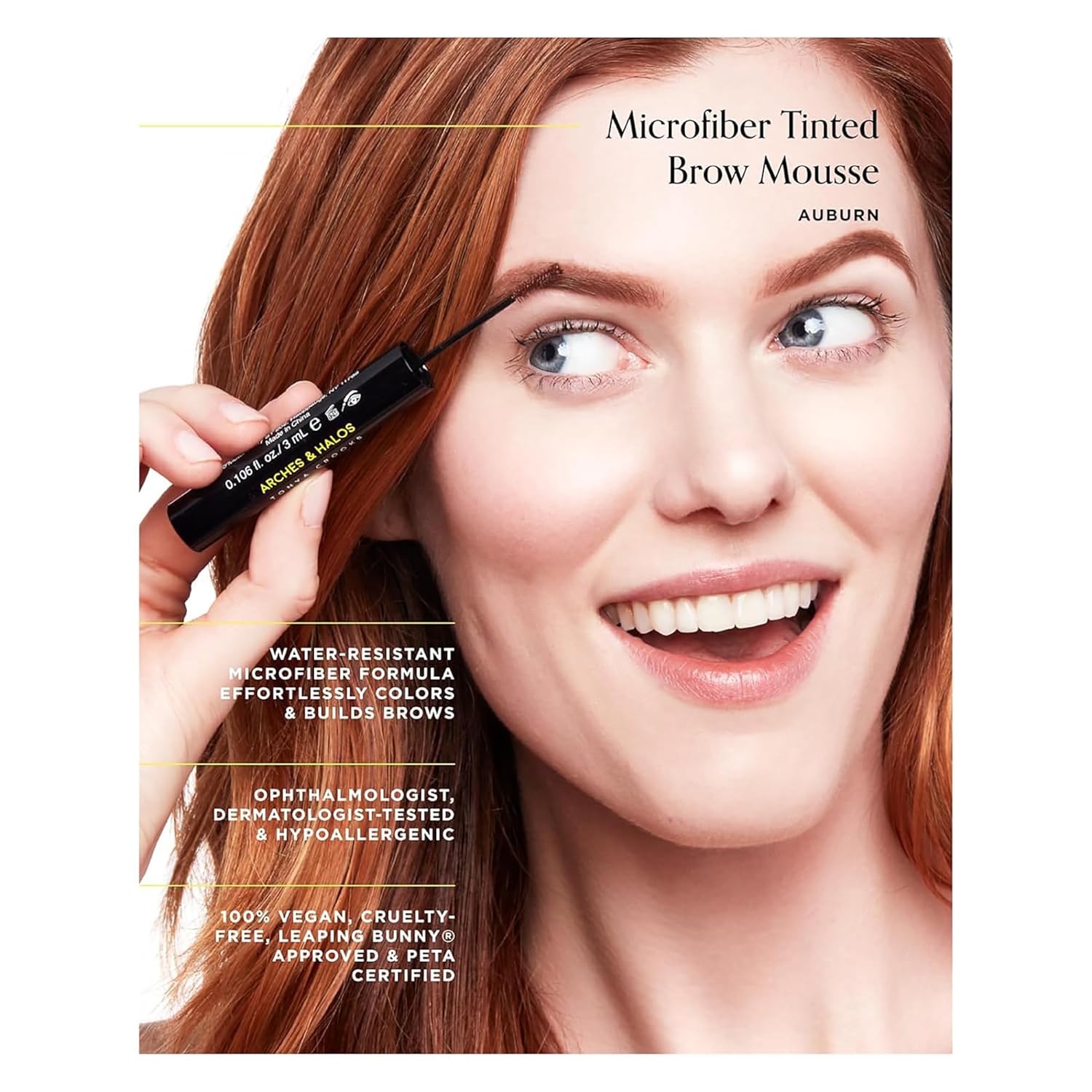 Arches and Halos Microfiber Tinted Brow Mousse - Water-Resistant Eyebrow Shaper - Vegan Auburn - 0.11 oz