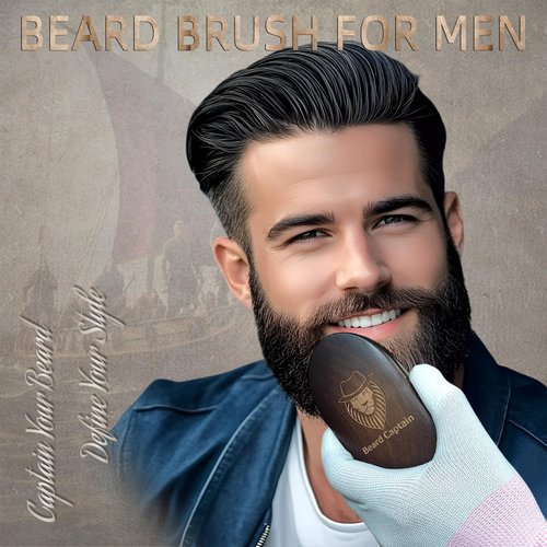 Beard Captain 100% Boar Bristle Beard Brush for Man – Retro Wooden Handle, Promotes Beards Growth & Softens, Travel Size