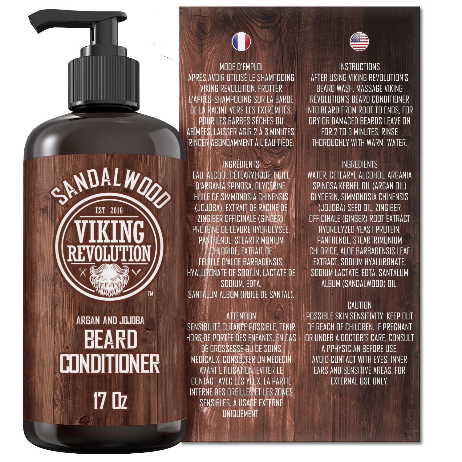 Viking Revolution Beard Conditioner w/Argan & Jojoba Oils - Softens & Strengthens - Sandalwood Scent - Beard Conditioner w/Beard Oil (17oz Conditioner)