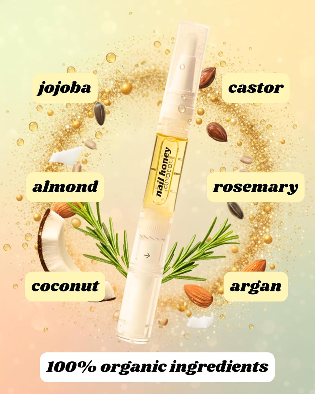 Twinkled T Nail Honey Cuticle Oil Pen - Organic Nail Growth Treatment for Dry Cuticles & Brittle Nails | 2ml Pen