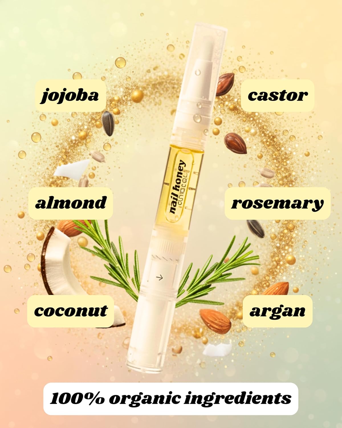 Twinkled T Nail Honey Cuticle Oil Pen - Organic Nail Growth Treatment for Dry Cuticles & Brittle Nails | 2ml Pen