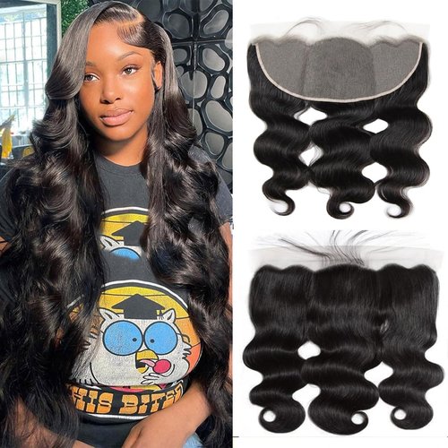 HD Lace Frontal 13x6 Transparent Ear to Ear Body Wave Frontal Human Hair 100% Unprocessed Virgin Lace Closure Human Hair Pre Plucked with Baby Hair 150% Density 12 Inch