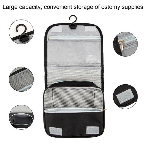 LKLKKC Ostomy Travel Bag - Hanging Ostomy Supplies Bag for Colostomy, Ileostomy, Foley Catheter, Medical Supplies Organizer (Black)