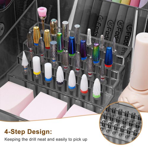 ANRUI Nail Drill Holder, 28 Holes Nail Drill Machine & Bits Storage Box, Acrylic Nail Drill Bit Holder, Professional Nail Drill Organizer Box for Manicure Tools - Grey