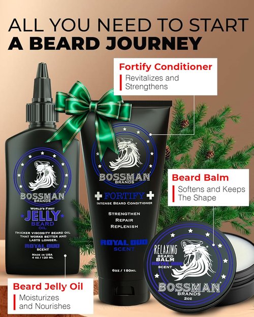 Bossman Essentials Beard Kit - 3-Piece Grooming Set with Oil, Conditioner & Balm | Perfect Gift for Men