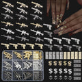 ZUMILLMN 63PCS 3D Nail Charms - Gold Alloy Dollar, Gun & Coin Charms, Shiny Nail Rhinestones for Nail Art, Manicure, DIY Jewelry Making(Gold、Silver、Black)
